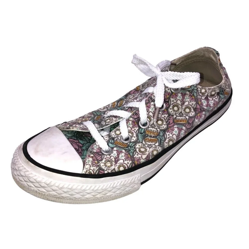 Converse All Star Youth Size 2 Skulls Day of the Dead Low Top Sneakers Shoes